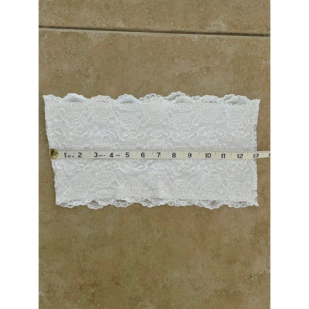 White Floral Lace Bandeau Strapless Tube Top with Sheer Back Size M - Picture 3 of 7